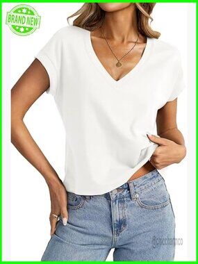 Crop Top Cap Sleeve V Neck Boxy Loose Fit Short Sleeve Tee Summer Fashion